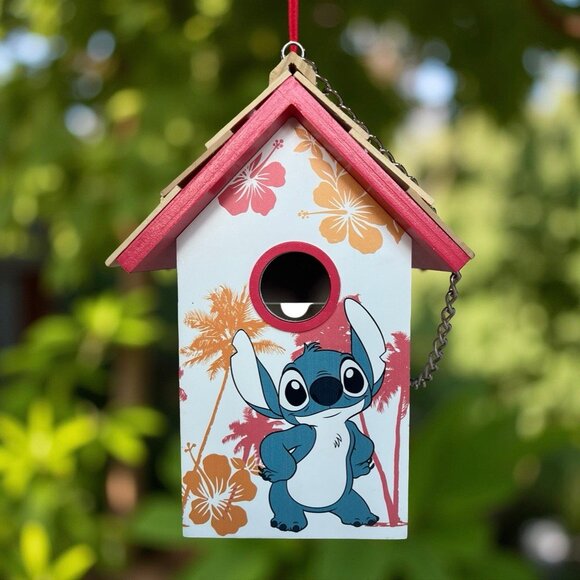 Disney Lilo & Stitch Blue Orange Wooden Birdhouse - Viral Tiktok - 9-1/4" Tall - Picture 1 of 14
